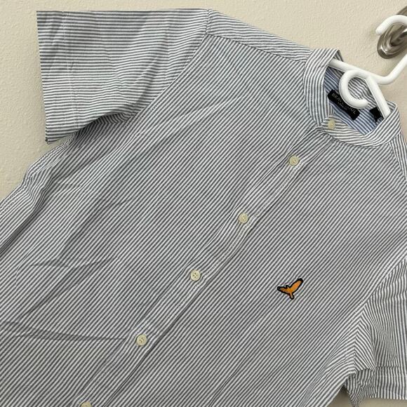 Brave Soul London band collar striped short sleeve button up preppy gray S​ - Picture 6 of 10